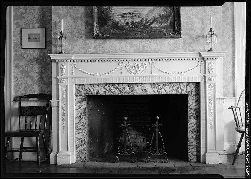 Grace Church Parish House, Salem: interior, fireplace