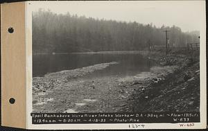 Spoil bank above Ware River Intake Works, drainage area = 98 square miles, flow = 1315 cubic feet per second = 13.4 cubic feet per second per square mile, Barre, Mass., 8:20 AM, Apr. 18, 1933