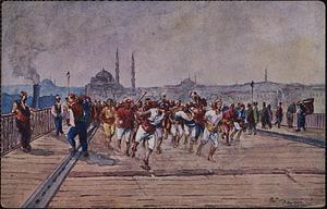Irregular firemen running to a fire
