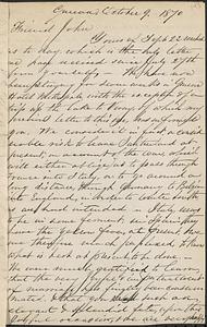 Letter from Thomas F. Cordis to John D. Long, October 9, 1870