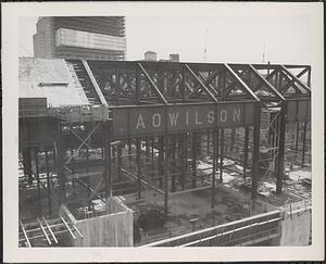 Construction of Boylston Building, Boston Public Library, girder with A. O. Wilson stencil
