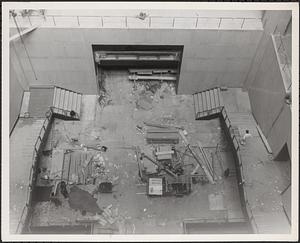 Construction of Boylston Building, Boston Public Library, oblique view of Great Hall