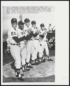 Early Righthanded Brawn - The Cleveland Indians started spring training today confident they have a potential top flight crew of righthanded pitchers made up of - from left to right - Dick Donovan (20-10); Jim (Mudcat) Grant (7-10); Jim Perry (12-12); Barry Latman (8-13); and Pedro Ramos (10-12).