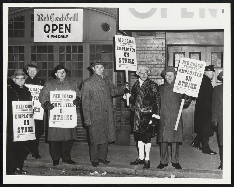 Red Coach grill Stanhope St Employee's on Strike Dressed as Leo Washington is ? - Roland Bagnell of Saugus.