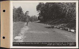 Contract No. 60, Access Roads to Shaft 12, Quabbin Aqueduct, Hardwick and Greenwich, looking ahead from Sta. 39+85, Greenwich and Hardwick, Mass., Sep. 28, 1938