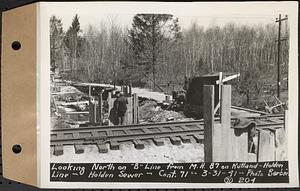 Contract No. 71, WPA Sewer Construction, Holden, looking north on "B" line from manhole 87 on Rutland-Holden line, Holden Sewer, Holden, Mass., Mar. 31, 1941