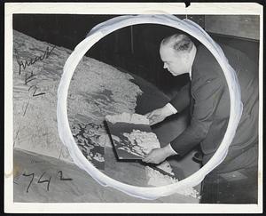 Dr. Wallace W. Atwood, geographer from Clark University finish huge relief map at Babson Institute