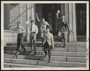 It Was a Great Day for these baseball-minded lads when they were dismissed from the Berkshire Street School this morning as a teachers' strike hit all public schools in Providence. Some older students, high school seniors, were not so gay at the prospect of prolonged interruption of classes.