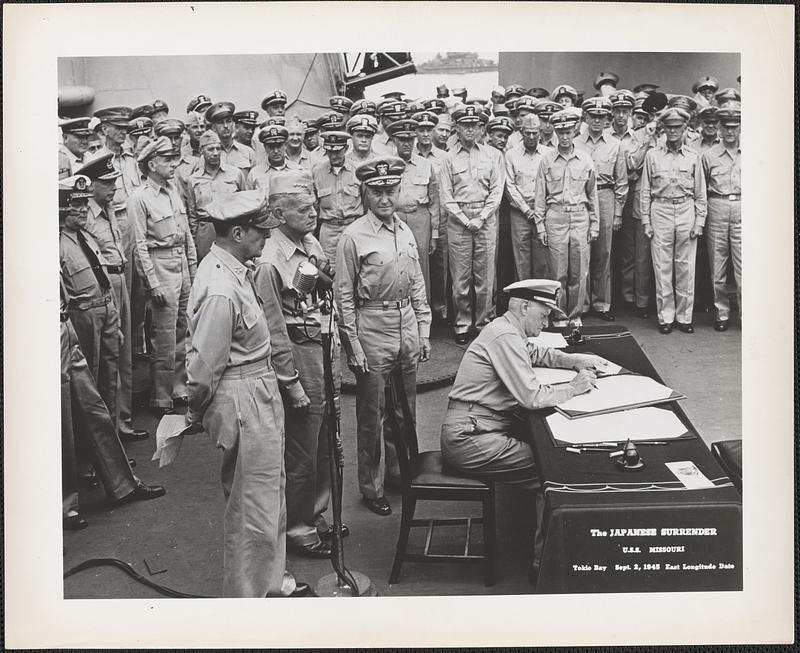 Adm Nimitz signs surrender on USS Missouri - Digital Commonwealth