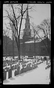 Park Street Church in snow, Boston