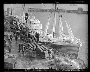 Ice-covered trawler