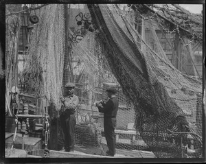 Italian fishermen drying nets