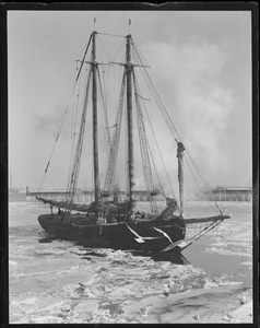 Fishing schooner Mary E. O'Hara coming in to fish pier