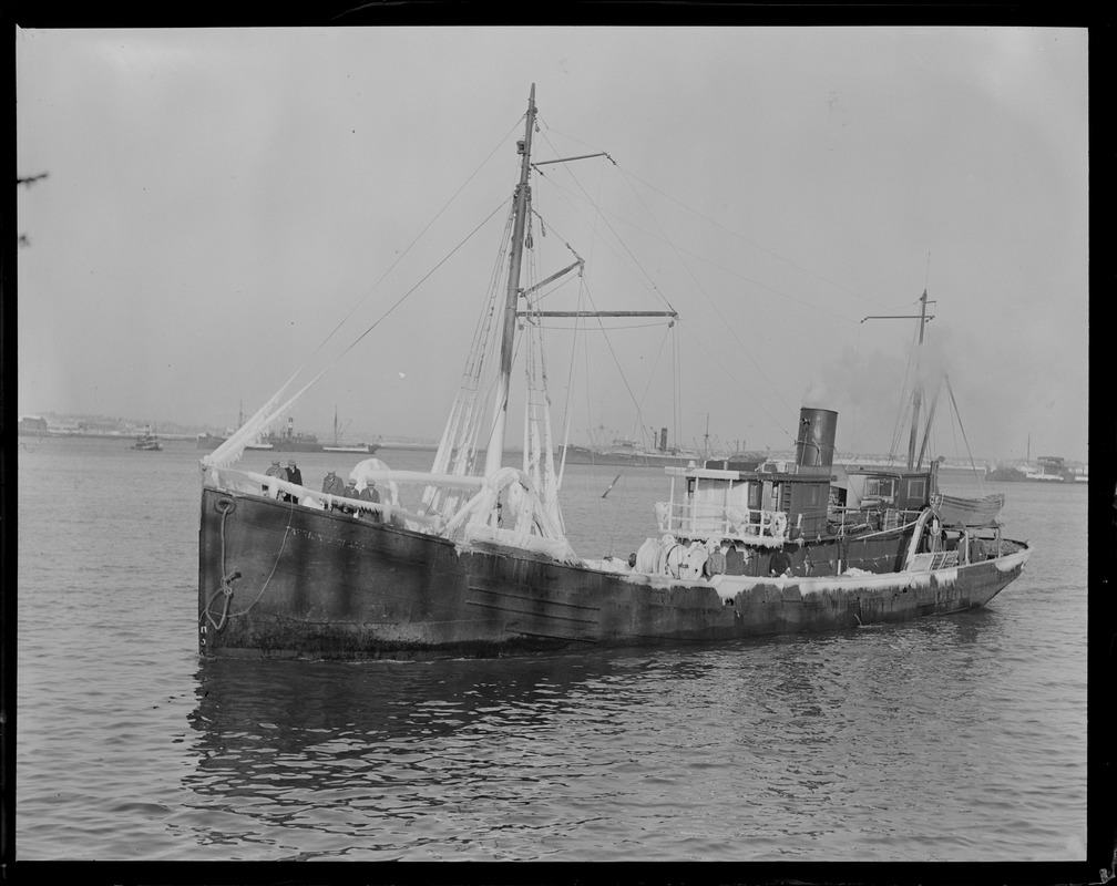 Steam trawler Patrick J. O'Hara docking at fish pier