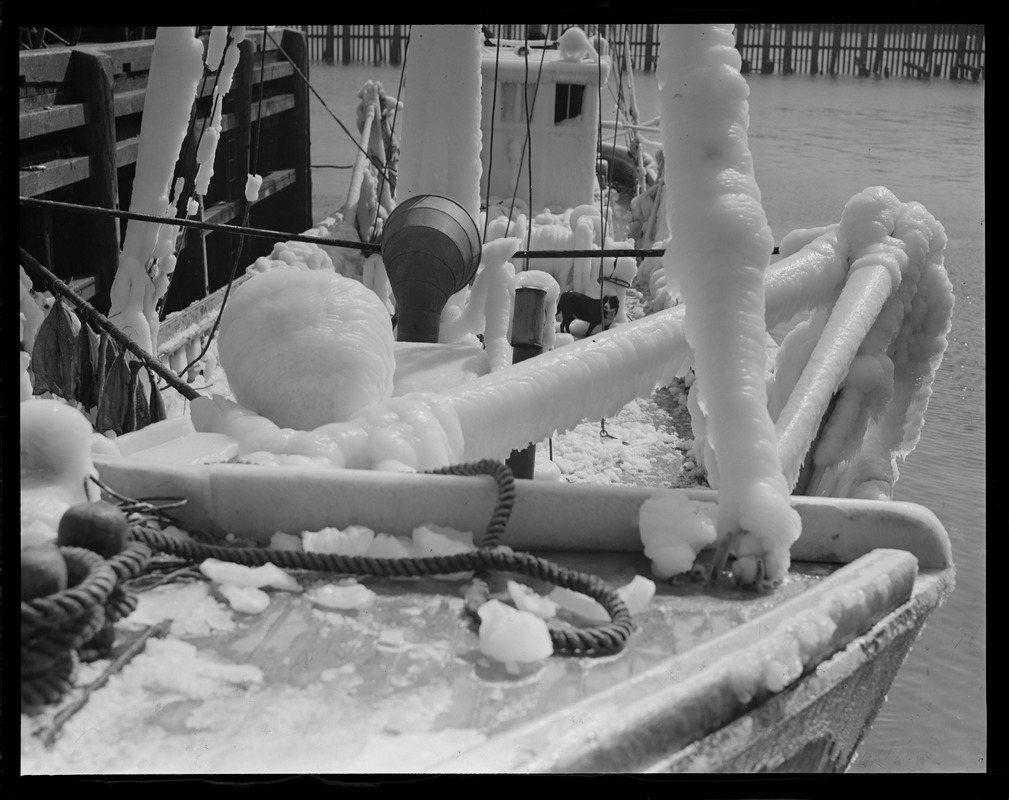 Ice covered fish trawler at South Boston