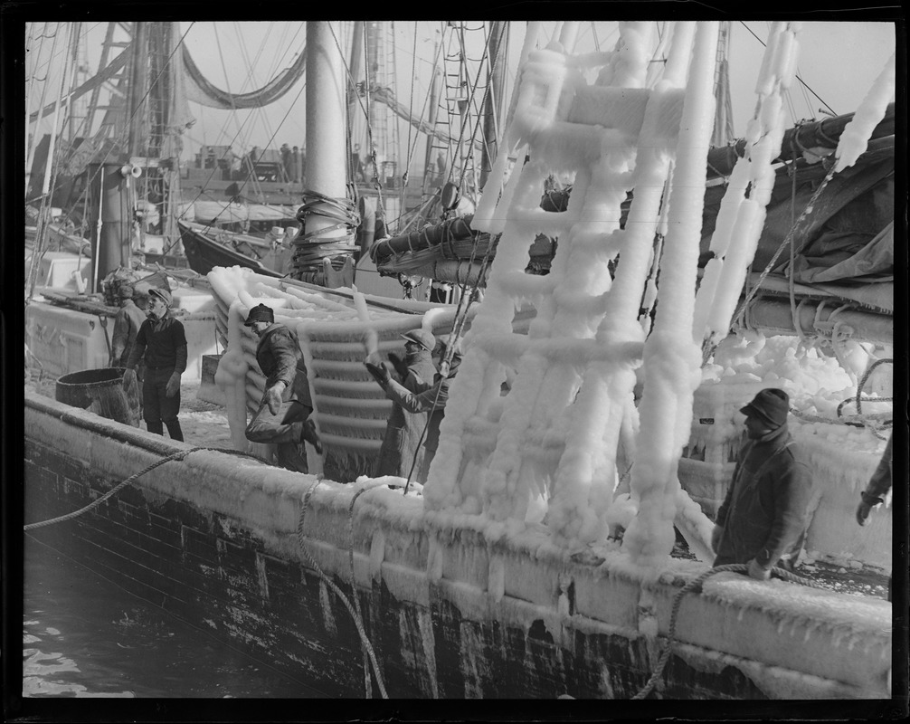 Ice clad fishing schooner