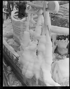 Iced up dories of fishing schooner Lark