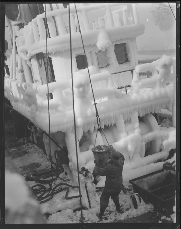 Steam trawler Grant covered in ice