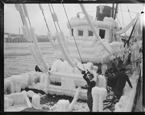 Steam trawler holy cross all iced up at the South Boston fish pier