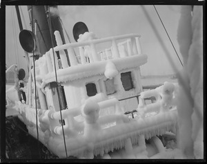 Steam trawler Giant covered in ice