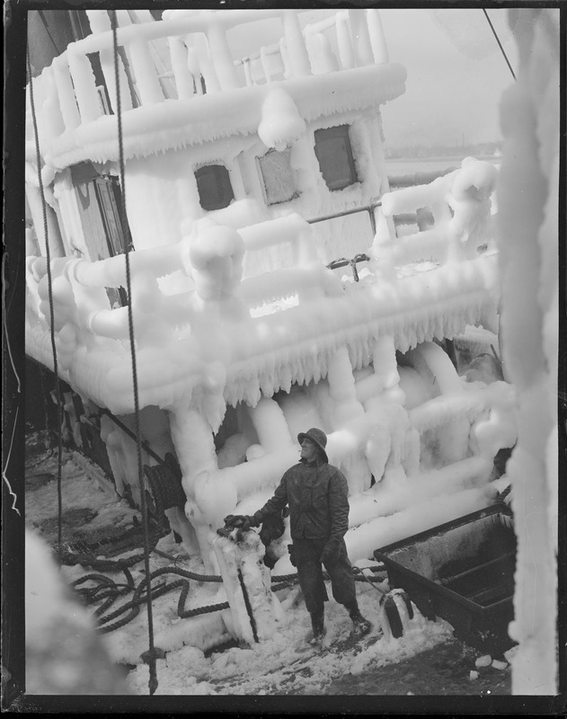 Steam trawler Giant covered in ice