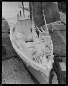 Ice covered lobster boat