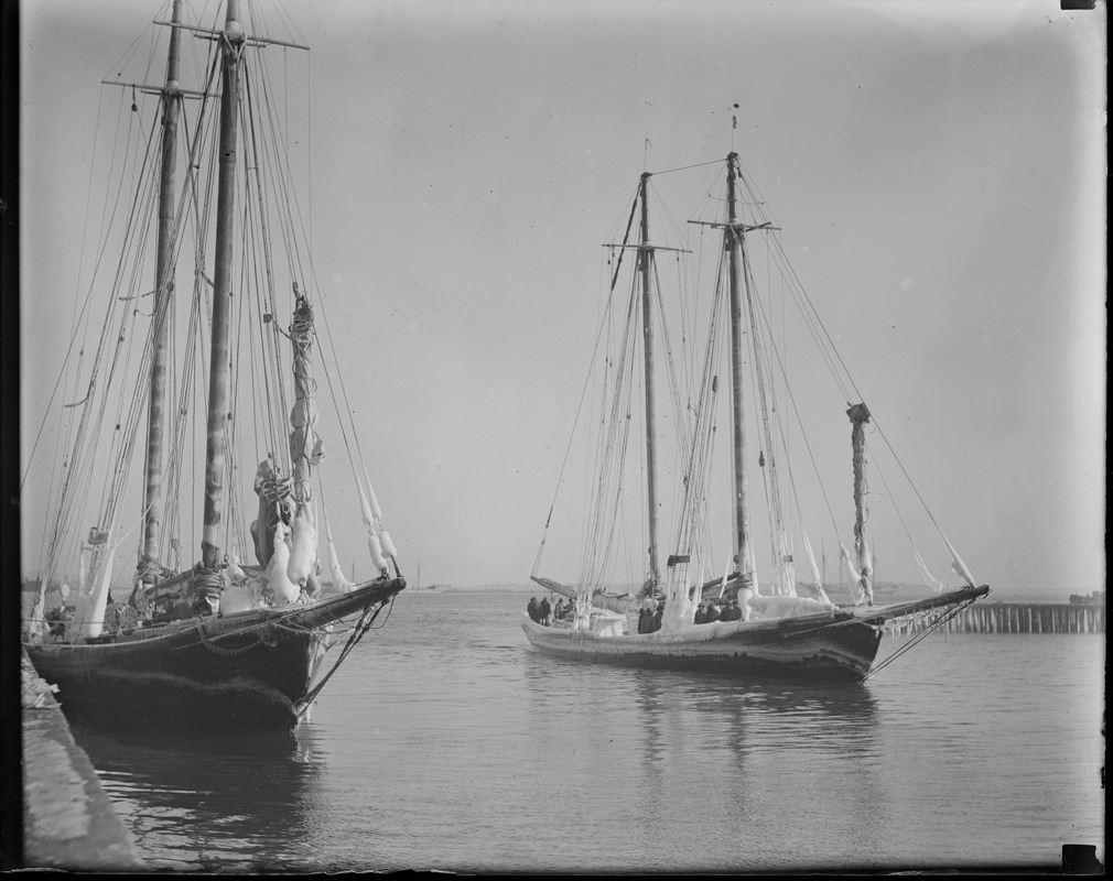 Ice covered fishing schooners