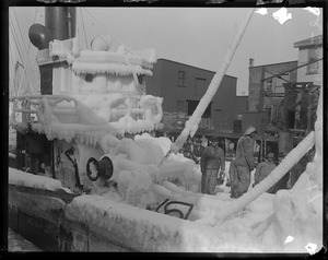 Steam trawler covered with ice