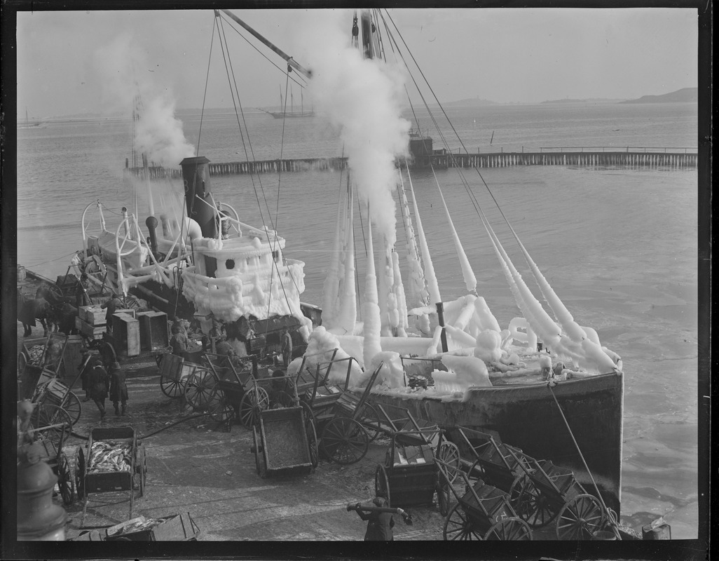 Ice-covered trawler