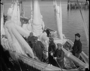 Fishing schooner Governor Fuller covered in ice