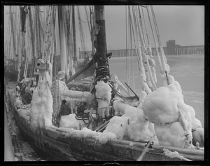 Fishing schooner Lark covered in ice