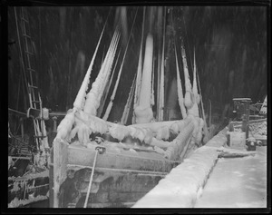 Trawler Mary and Julian covered in ice. By flashbulb.