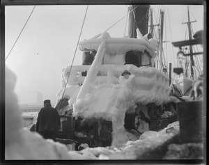 Fishing trawler Tide covered in ice