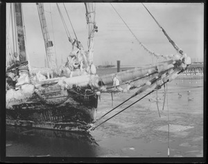 Fishing schooner Henrietta covered with ice