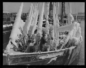 Fishing schooner Edith and Eleanor covered with ice