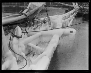 Ice-covered fishing schooner