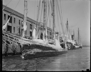 Ice covered fishing trawlers