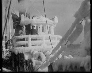 Ice covered pilot house of trawler
