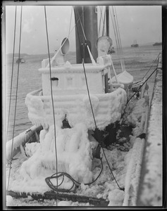 Ice-covered trawler