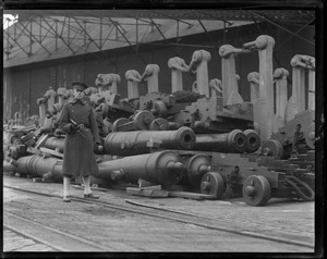 USS Constitution - Guns of USS Constitution along with carriages loaned to the USS Philadelphia Centennial 1926 returned to Charlestown Navy Yard where they will be returned to the Constitution with her refit. The marine is Frank Powers from Springfield.