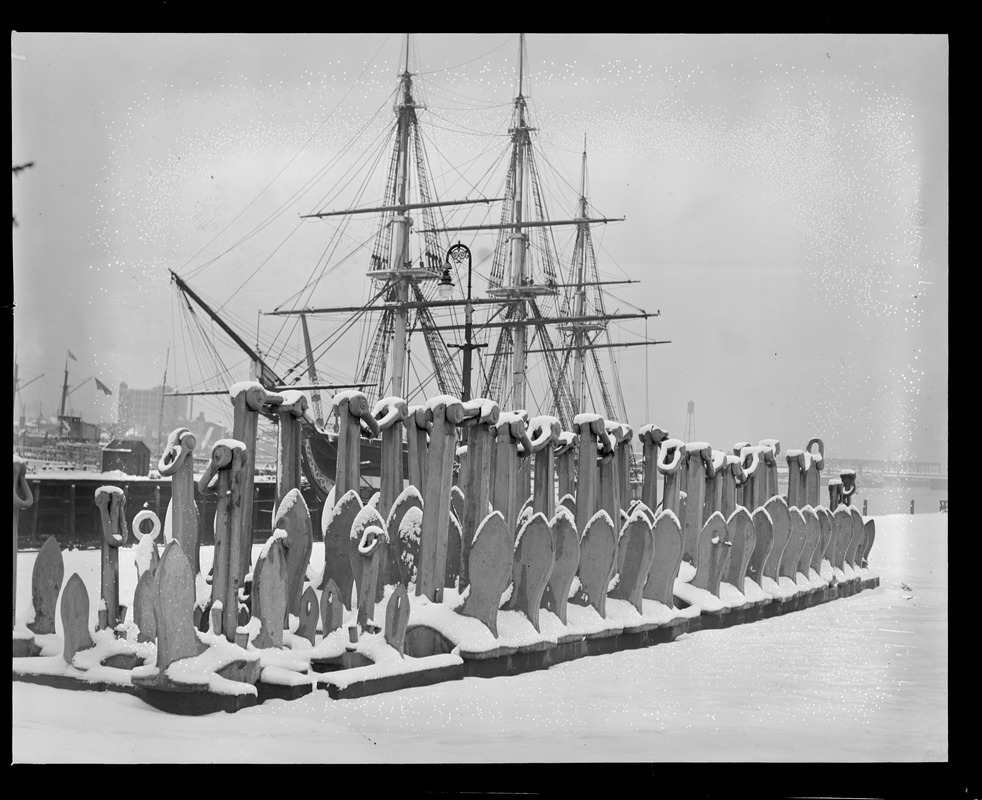 Line of anchors in front of USS Constitution