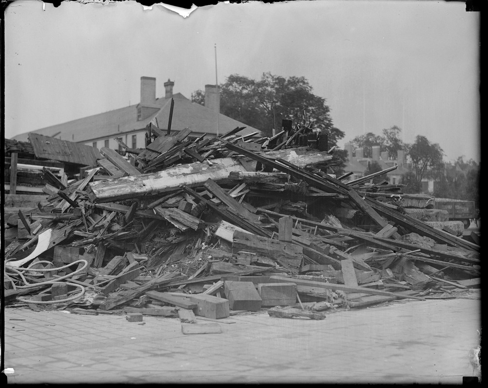 Pile of rotten wood taken from old frigate USS Constitution - Navy Yard wood for souvenir seekers