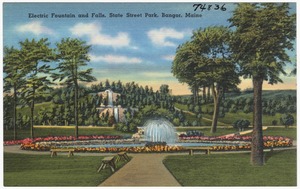 Electric fountain and Falls, State Park, Bangor, Maine
