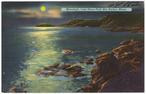 Moonlight from shore path, Bar Harbor, Maine