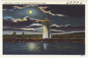 Light House, at night, on Lake Cobbosseecontee, Maine