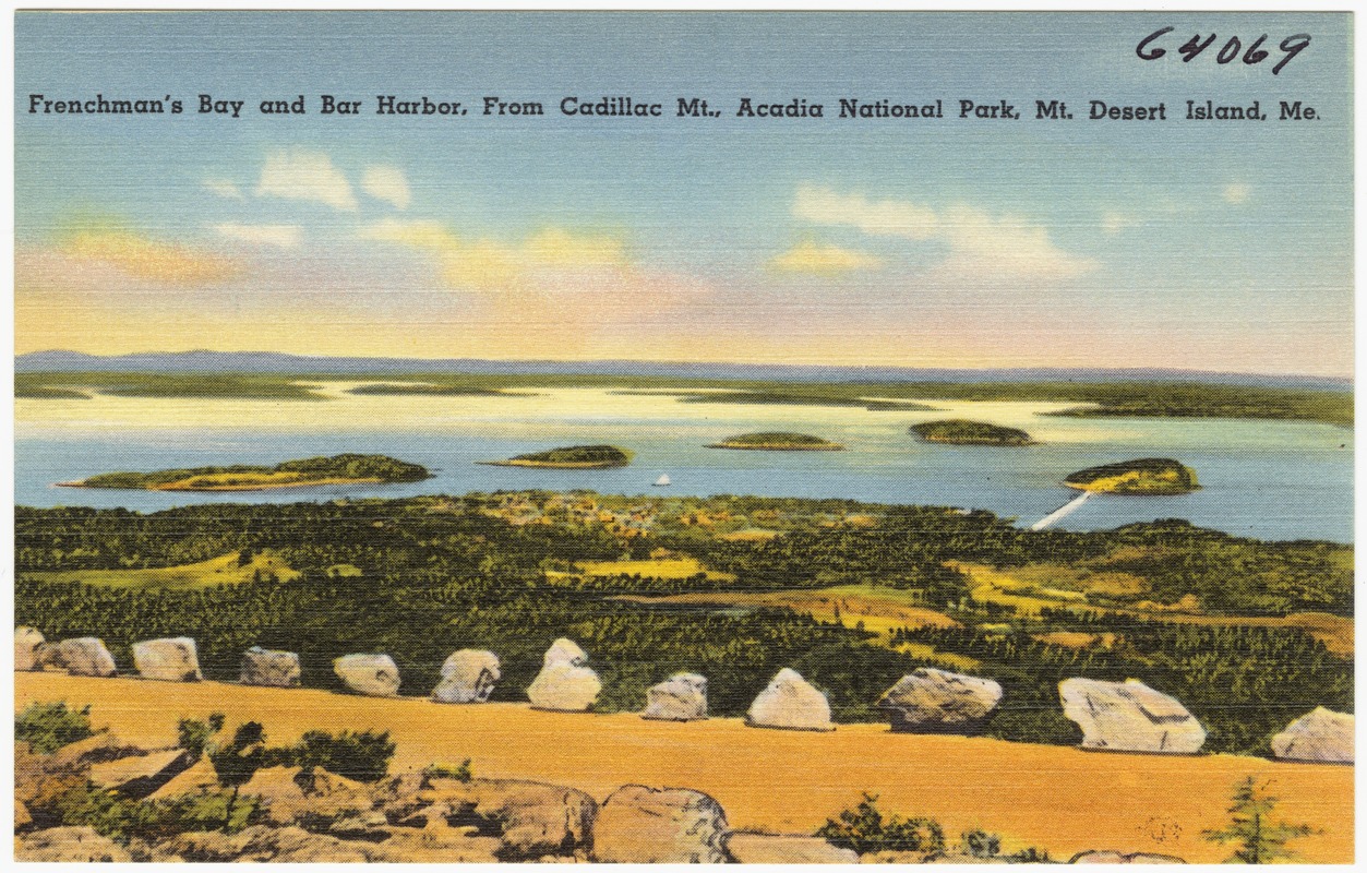 Frenchman's Bay and Bar Harbor, From Cadillac Mt., Acadia National Park, Mt. Desert Island, Me.