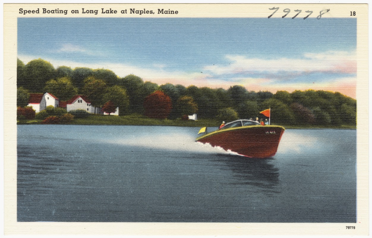 Speed boating on Long Lake at Naples, Maine