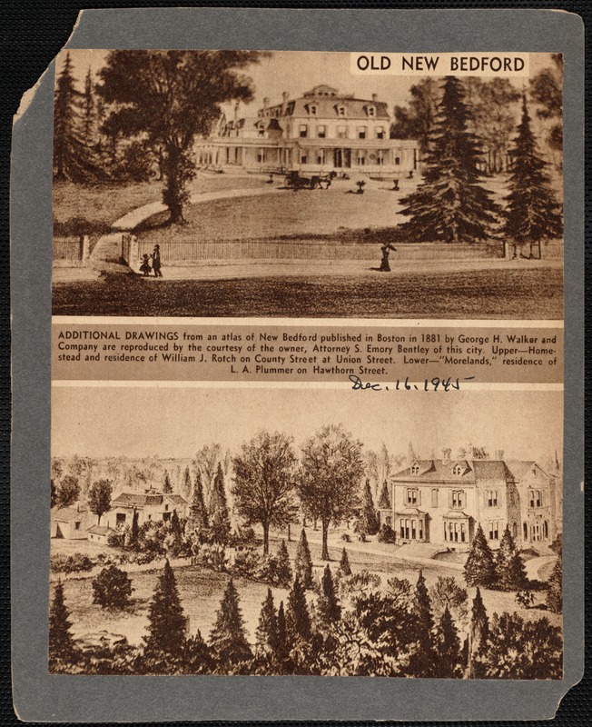Two images: William J. Rotch house and Morelands, home of L.A. Plummer, New Bedford, MA