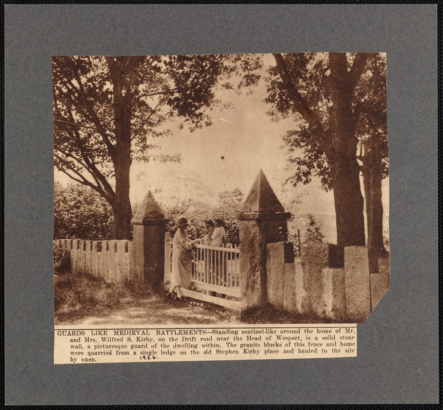 Granite wall and gate surrounding home of Mr. and Mrs. Wilfred S. Kirby