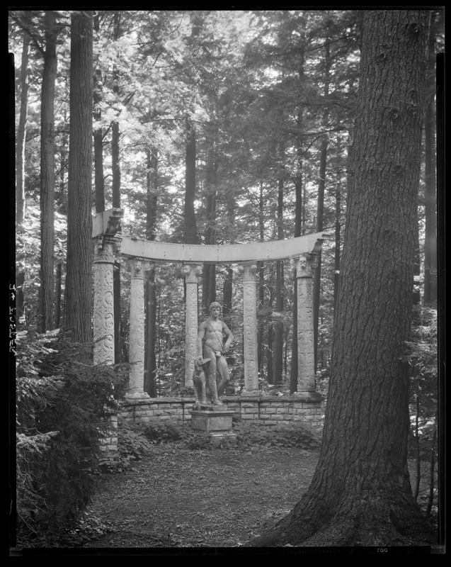 Bellefontaine garden statue in woods Digital Commonwealth